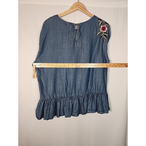 Chelsea & Theodore‎ Peplum Embroidered Floral Top Chambray Blouse Women Large - Picture 12 of 13